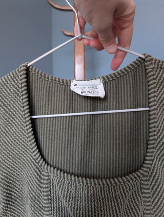 green gray capped sleeve square neck ribbed striped fitted vintage shirt by French Pastry