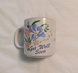 get well soon mug with floral design and script font - Artful Accumulator Boutique Vintage
