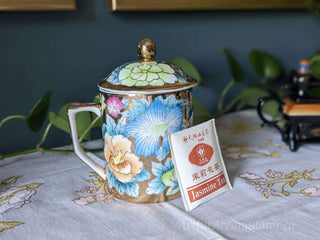 gilded hand painted mug with lid, floral details, from China -  - #tag1# - #tag2# - #tag3# - #tag4# - the Artful Accumulator's Vintage Boutique