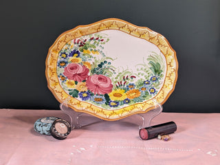 handpainted decorative dish with flowers and "frame" painted around -  - #tag1# - #tag2# - #tag3# - #tag4# - the Artful Accumulator's Vintage Boutique