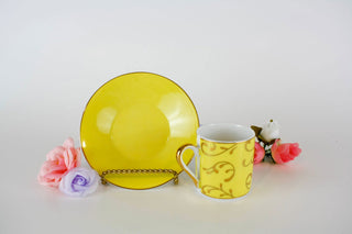 multicolor espresso set for 4: pink, yellow, green, violet with gold swirls + saucers -  - #tag1# - #tag2# - #tag3# - #tag4# - the Artful Accumulator's Vintage Boutique