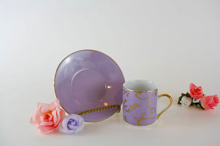 multicolor espresso set for 4: pink, yellow, green, violet with gold swirls + saucers -  - #tag1# - #tag2# - #tag3# - #tag4# - the Artful Accumulator's Vintage Boutique