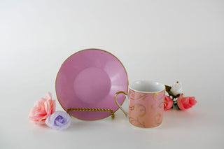 multicolor espresso set for 4: pink, yellow, green, violet with gold swirls + saucers -  - #tag1# - #tag2# - #tag3# - #tag4# - the Artful Accumulator's Vintage Boutique