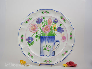 plate: flowers in pot, scalloped blue pink rims -  - #tag1# - #tag2# - #tag3# - #tag4# - the Artful Accumulator's Vintage Boutique