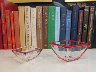 purple rim on clear glass kite shaped dish - Artful Accumulator Boutique Vintage