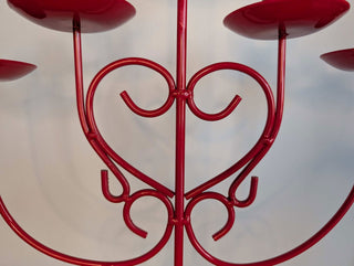 red metal five candle candelabra with heart shaped coils - Artful Accumulator Boutique Vintage