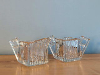 Carved Glass Art Deco Creamer & Sugar by Heisey Glass (sold as a set)
