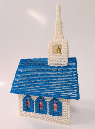 Vintage Christmas Village, choice of 7 wind-up music boxes made from yarn and plastic canvas