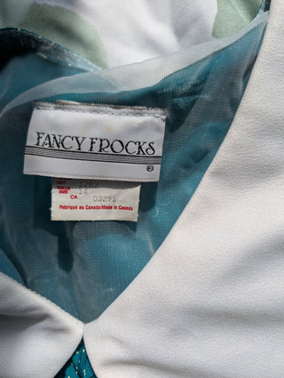 Turquoise patterned dress roses abstract dots white collar and bow - like Lady Diana