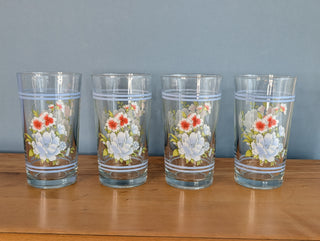 Set of 4 tumblers, blue and red floral, by Firna