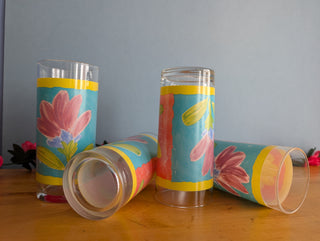 Set of 4, floral drinking glasses