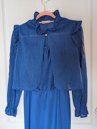 fit & flare dress with shawl - Rich blue with sparkling blue vertical lines