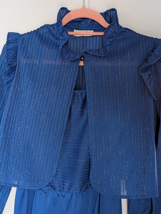 fit & flare dress with shawl - Rich blue with sparkling blue vertical lines