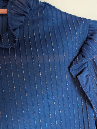 fit & flare dress with shawl - Rich blue with sparkling blue vertical lines