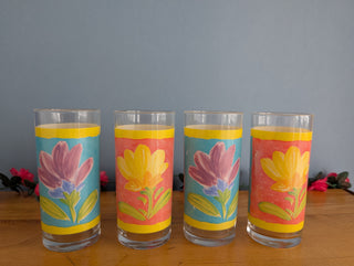 Set of 4, floral drinking glasses