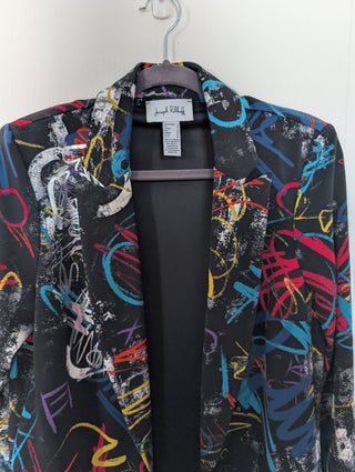 Modern * Black blazer with multi colored and metallic graffiti drawings on black