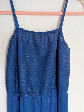 fit & flare dress with shawl - Rich blue with sparkling blue vertical lines