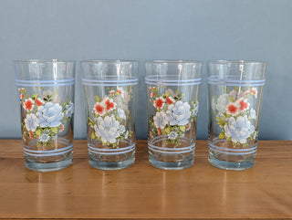 Set of 4 tumblers, blue and red floral, by Firna