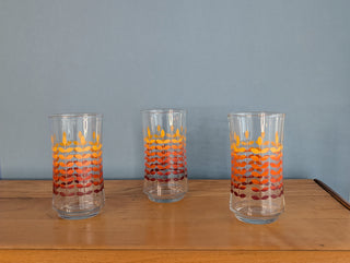Set of 3, red-orange gradient floral wheat, tumblers