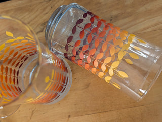 Set of 3, red-orange gradient floral wheat, tumblers