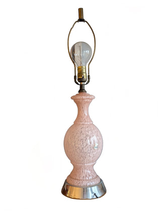Pink swirl frit hand blown glass table lamp vintage Made in France