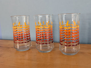 Set of 3, red-orange gradient floral wheat, tumblers