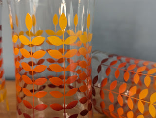 Set of 3, red-orange gradient floral wheat, tumblers