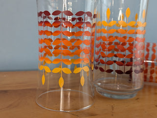 Set of 3, red-orange gradient floral wheat, tumblers