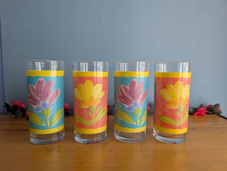Set of 4, floral drinking glasses