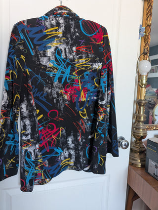 Modern * Black blazer with multi colored and metallic graffiti drawings on black