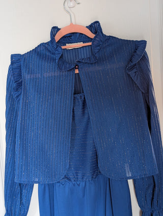 fit & flare dress with shawl - Rich blue with sparkling blue vertical lines