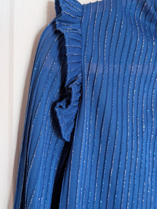 fit & flare dress with shawl - Rich blue with sparkling blue vertical lines