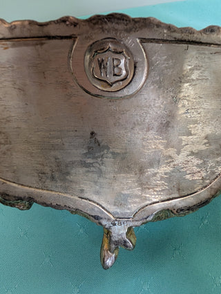 Weidlich Brothers silver casket jewelry box with a woman in a dress holding a hand mirror