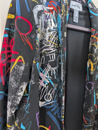 Modern * Black blazer with multi colored and metallic graffiti drawings on black