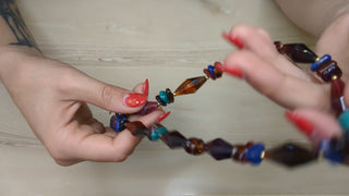 Necklace with Multi-Colored Beads in Green, Red, Amber