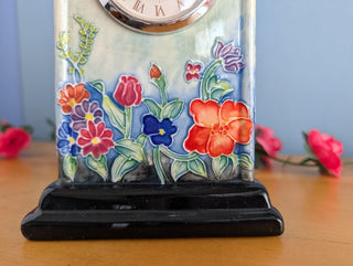 Ceramic Clock, Arch shaped, floral imagery with subtle 3d effect