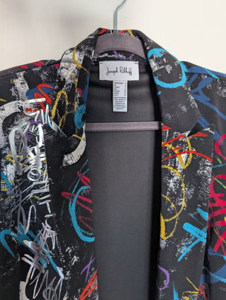 Modern * Black blazer with multi colored and metallic graffiti drawings on black
