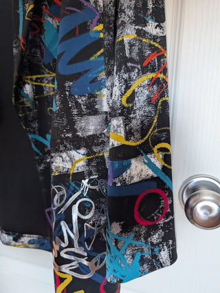 Modern * Black blazer with multi colored and metallic graffiti drawings on black
