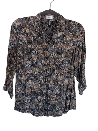 Chemisier ajusté boutonné à fleurs foncées Pazzo avec poches avant et manches à revers