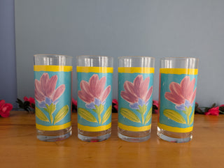 Set of 4, floral drinking glasses