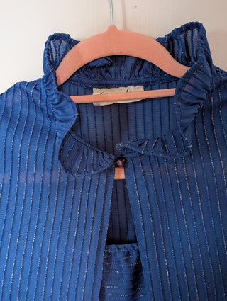 fit & flare dress with shawl - Rich blue with sparkling blue vertical lines