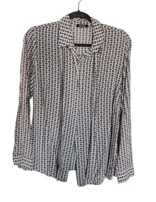 chemisier boutonné à col papillon, imprimé de fleurs, de pois et de losanges avec boutons nacrés