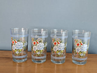 Set of 4 tumblers, blue and red floral, by Firna
