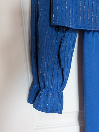 fit & flare dress with shawl - Rich blue with sparkling blue vertical lines