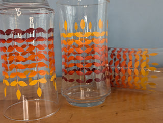 Set of 3, red-orange gradient floral wheat, tumblers