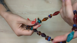Necklace with Multi-Colored Beads in Green, Red, Amber