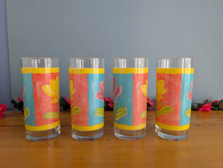 Set of 4, floral drinking glasses