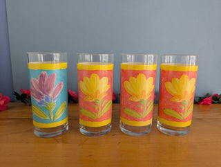 Set of 4, floral drinking glasses
