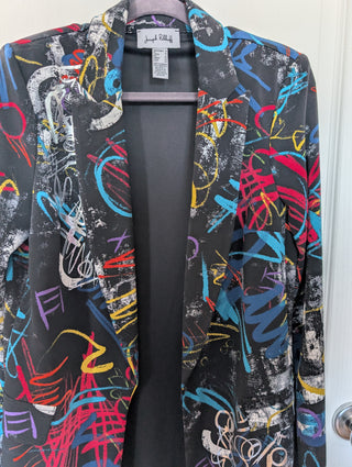 Modern * Black blazer with multi colored and metallic graffiti drawings on black