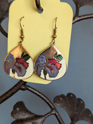 cloisonne floral enamel earrings on copper